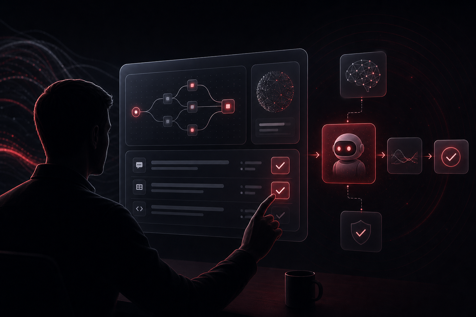 Human-in-the-loop AI workflow approval dashboard illustration